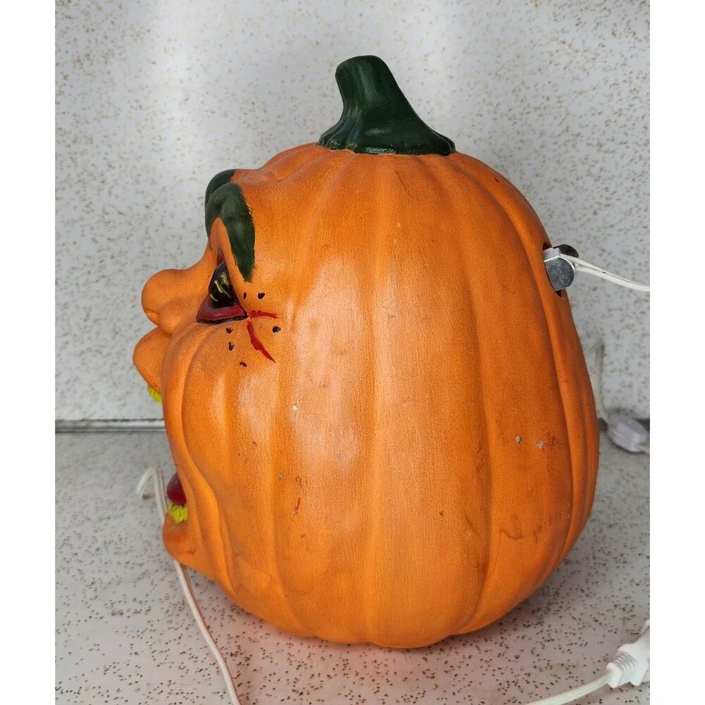 Vtg 1989 Scioto Mold Ceramic Lighted Halloween Yelling Jack-O-Lantern Pumpkin